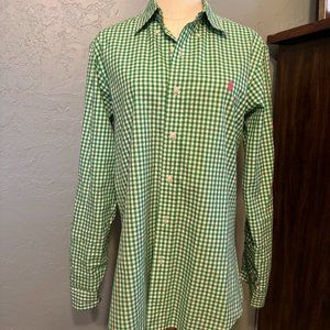 Ralph Lauren Men's Small Custom Fit Green Check Button Up Shirt
